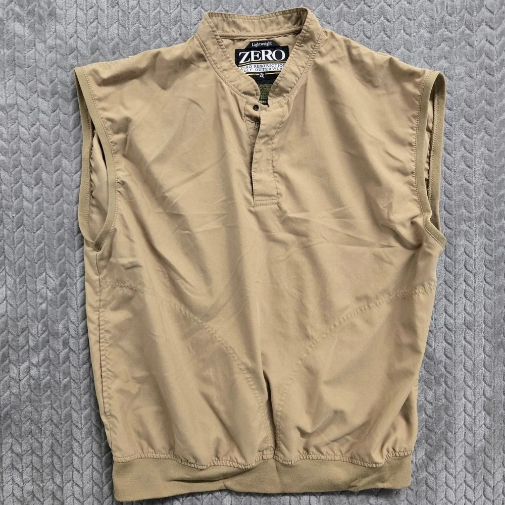 Zero Restriction Mens Lightweight Golf Vest Tan Khaki Microfiber Mock Neck Large